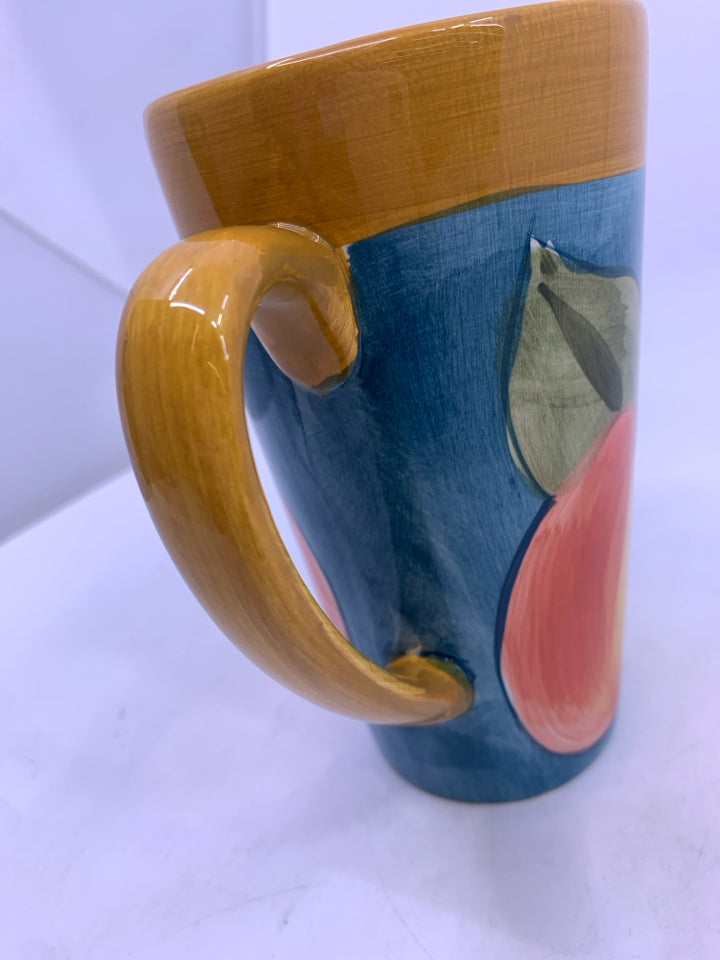 4 PEACH PAINTED TALL MUGS.