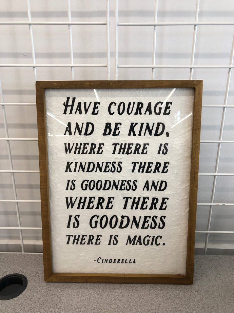 "HAVE COURAGE" CINDERELLA FRAMED TEXTURED PRINT.
