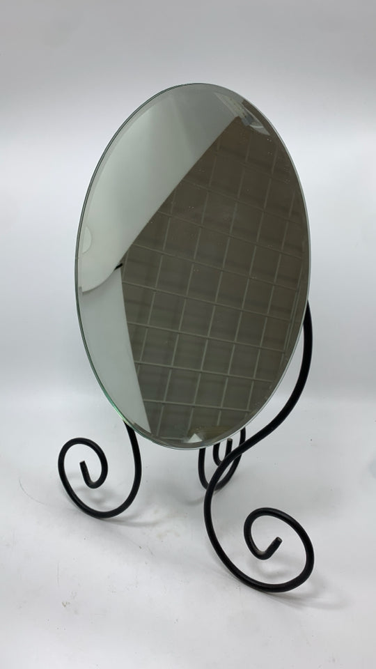 BLACK SCROLL TABLE MIRROR.