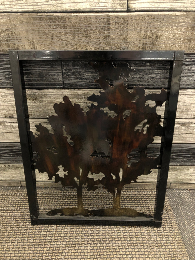BROWN METAL 2 TREE WALL ART.