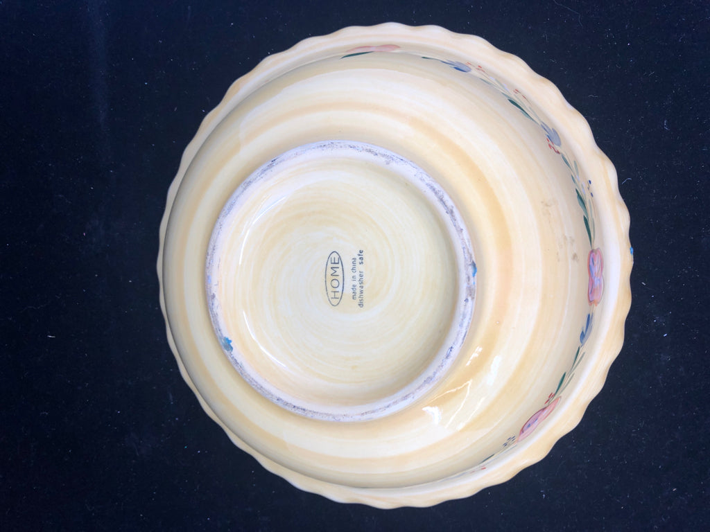 YELLOW BRAIDED EDGE ROOSTER SERVING BOWL.