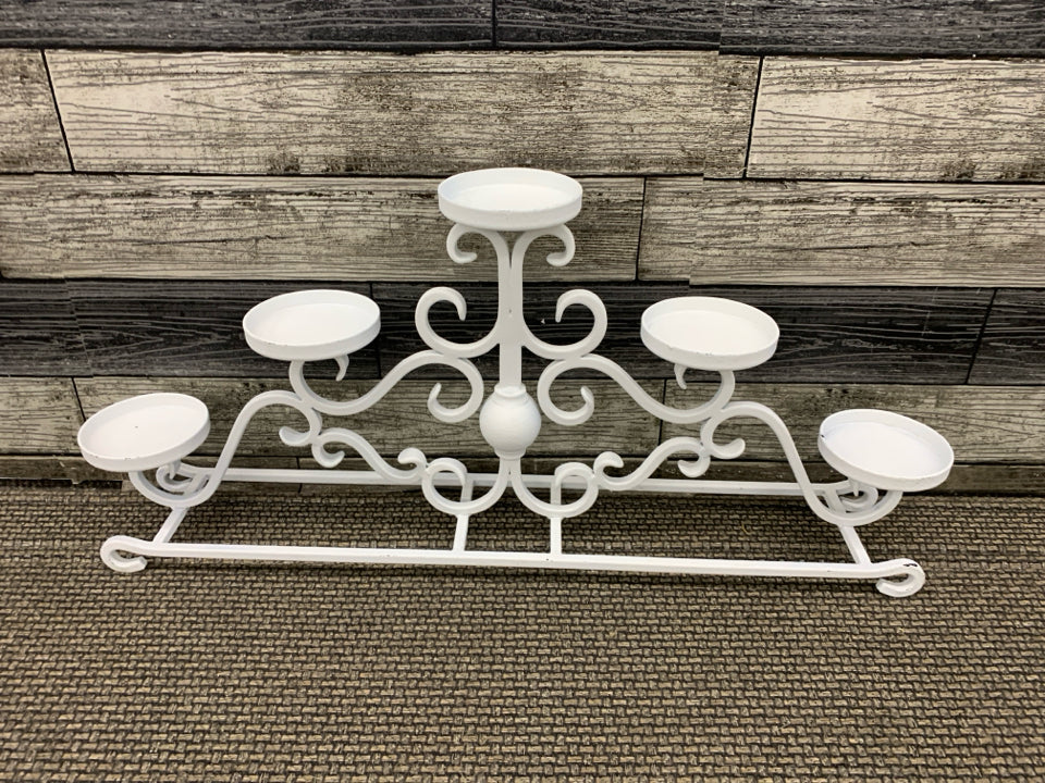 WHITE 5 SECTION PILLAR CANDLE HOLDER.