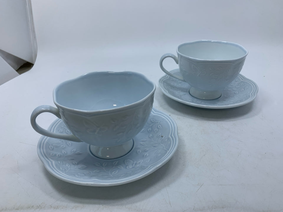 4 PC SVC 2 TEACUP & SAUCERS EMBOSSED BUTTERFLIES RETIRED.