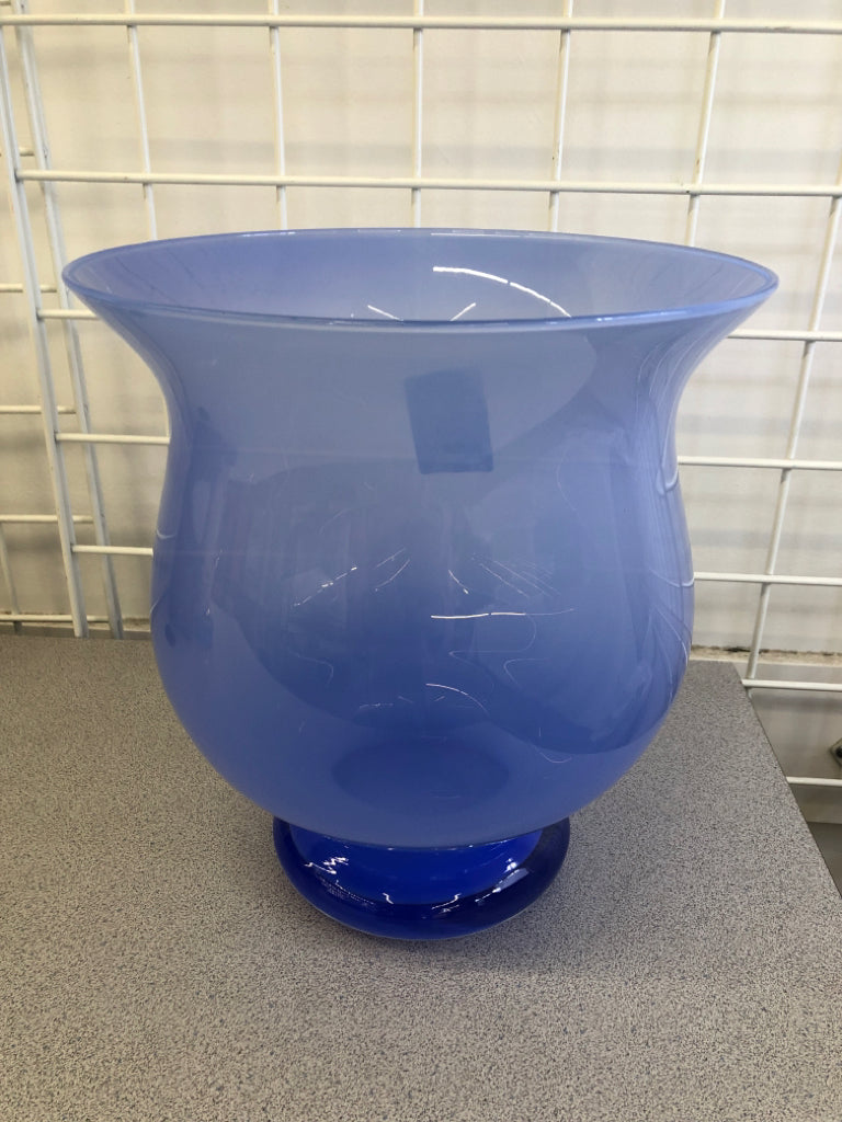 LARGE BLUE GLASS VASE: CANDLE CENTERPIECE.