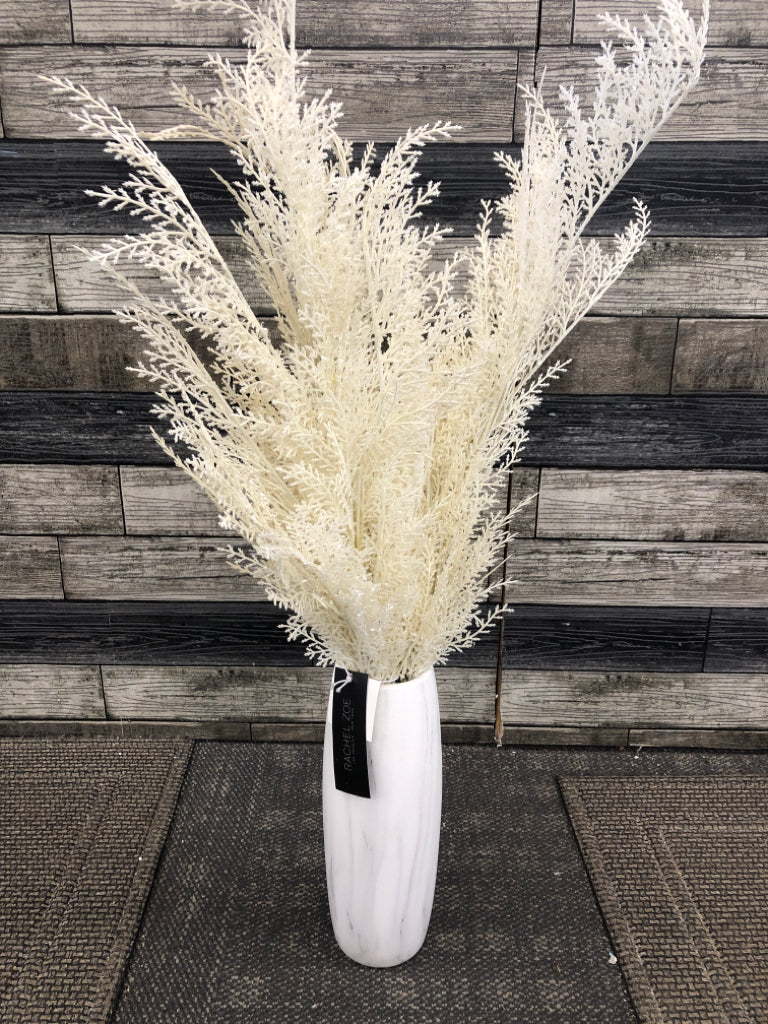 GLITTER WHITE GRASS STEMS IN MARBLE VASE RACHEL ZOE.