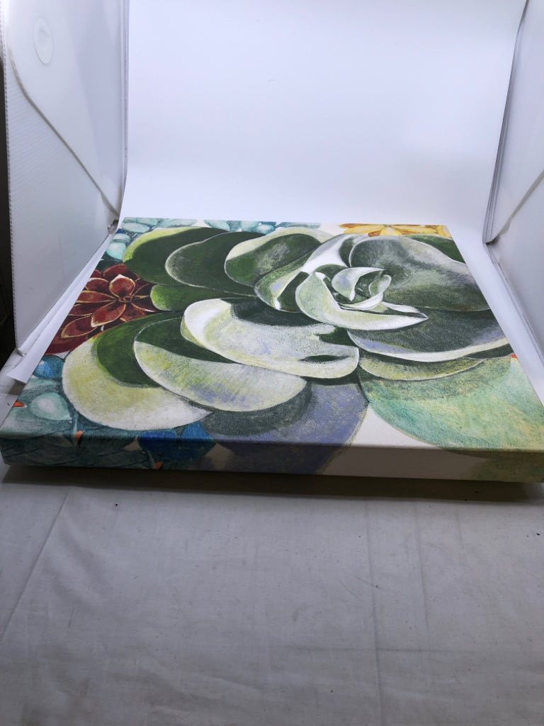 GREEN SUCCULENT CANVAS WALL HANGING.