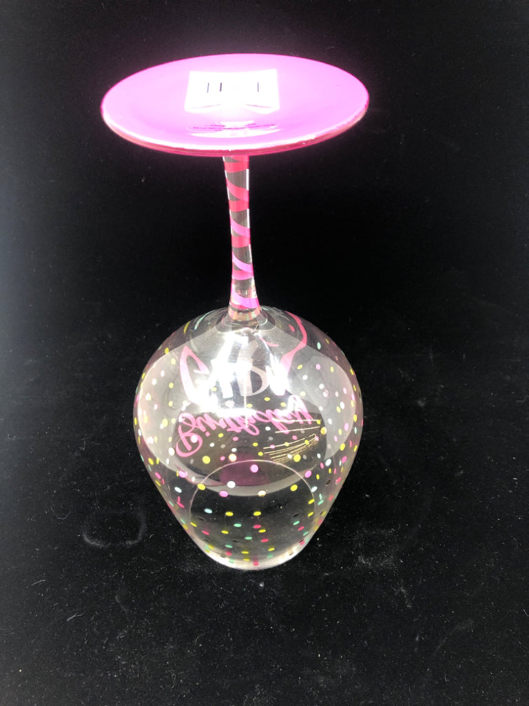 EXTRA LARGE "BIRTHDAY GIRL" PINK CONFETTI WINE GLASS.