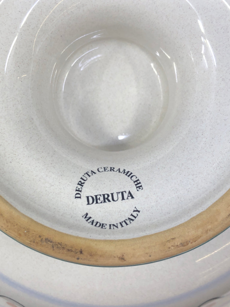 FOOTED BLUE AND YELLOW PATTERN BOWL.