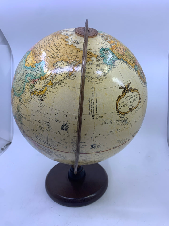 GLOBE ON WOOD BASE.
