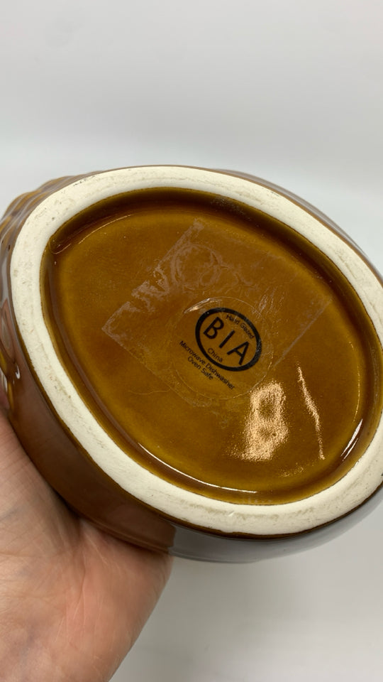 BROWN GLAZE ROOSTER DISH.