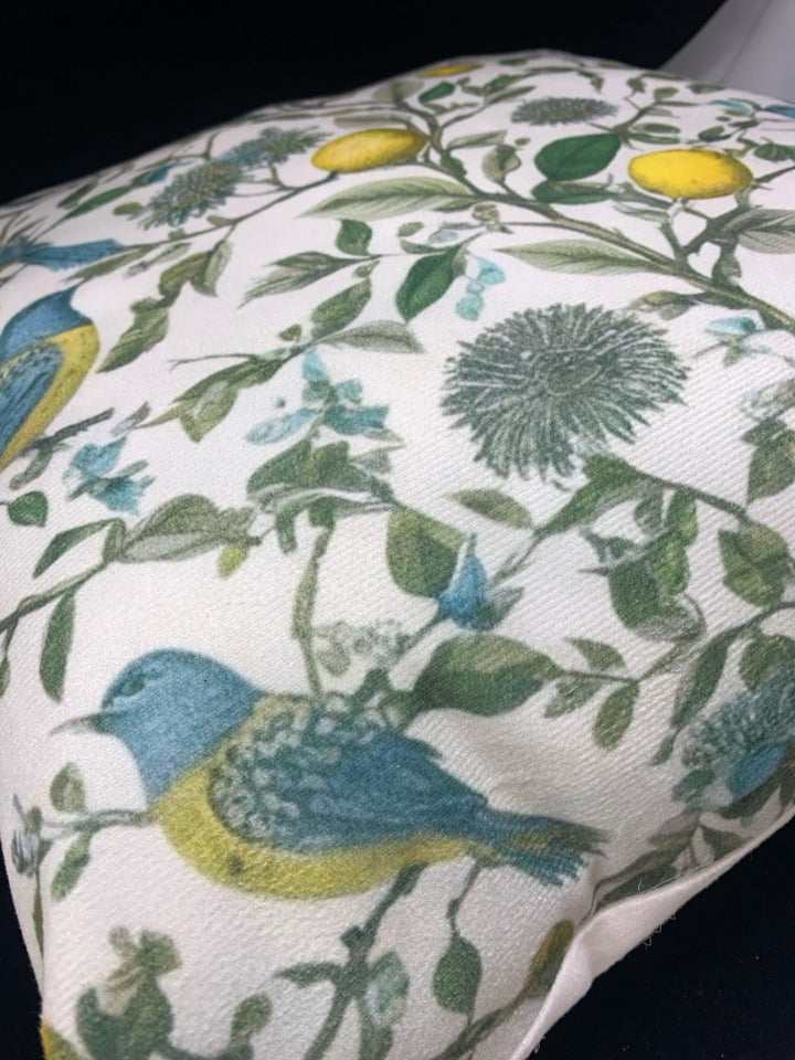 BIRDS ON TWIGS W LEMONS SQUARE PILLOW.