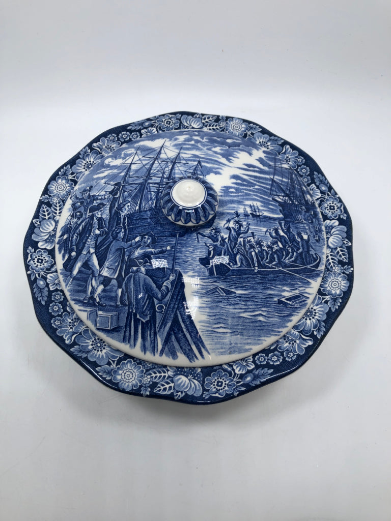 VTG LIBERTY BLUE BOSTON TEA PARTY COVERED DISH.