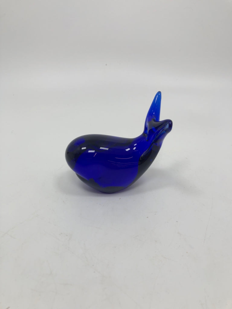 COBALT BLUE GLASS WHALE FIGURE.