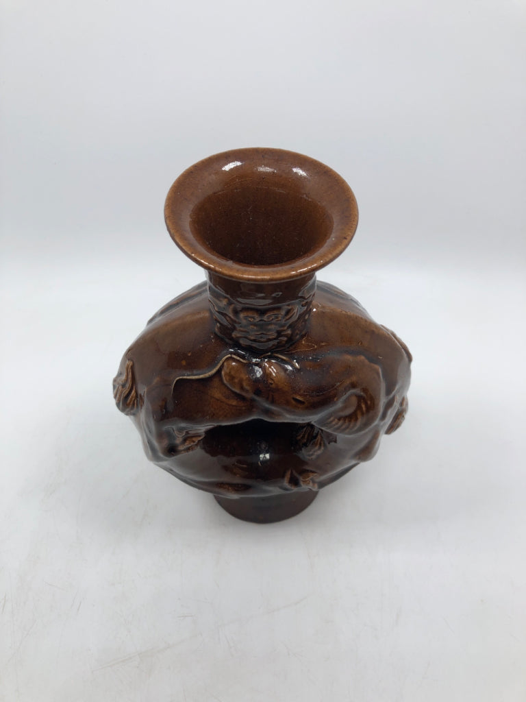 DONUT HOLE EMBOSSED FISH HEAVY VASE.