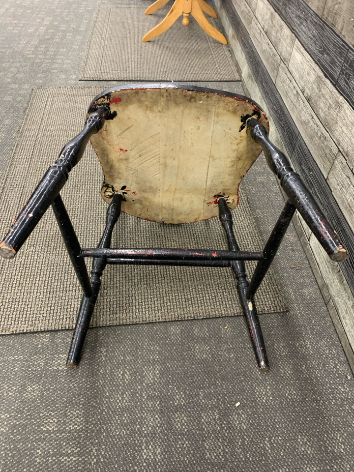 DISTRESSED LOOK PAINTED BLACK ACCENT CHAIR.