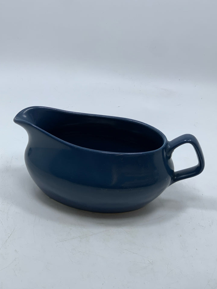 BLUE CERAMIC GRAVY BOAT.
