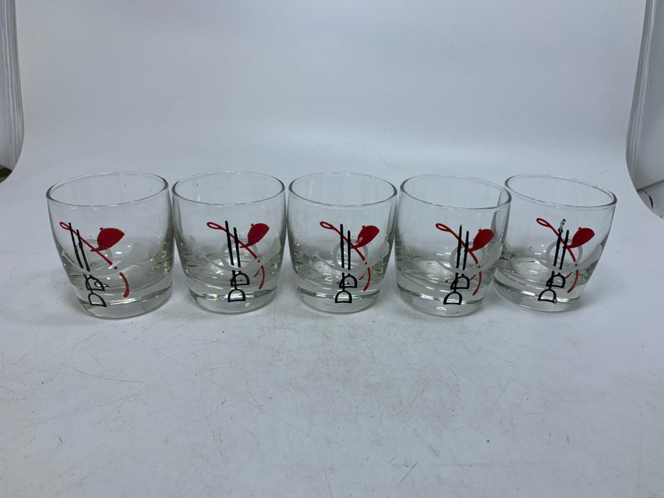 5 VTG EQUESTRIAN STYLE SHOT GLASSES.