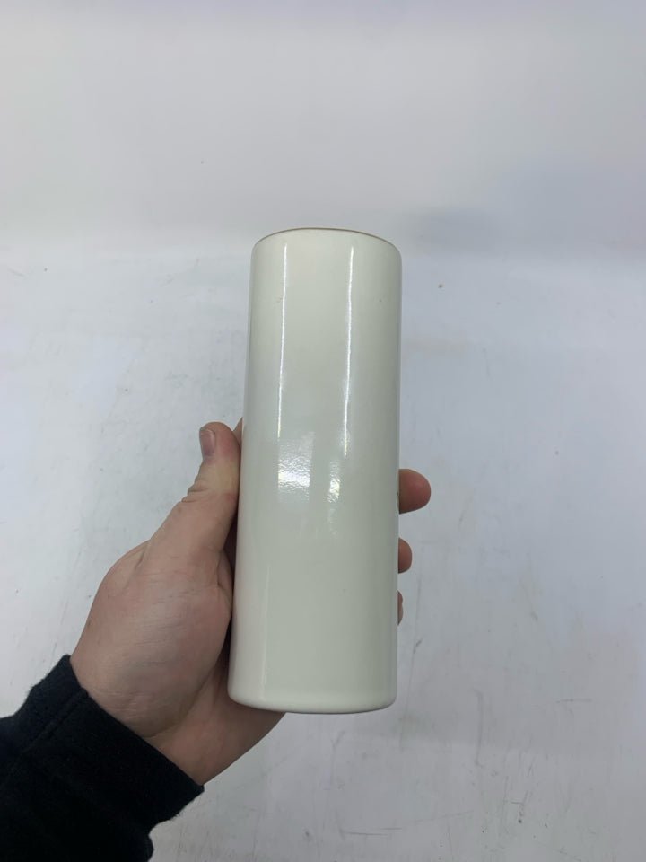 OVAL VASE W/ FINCH ON BRANCH GOLD RIM.