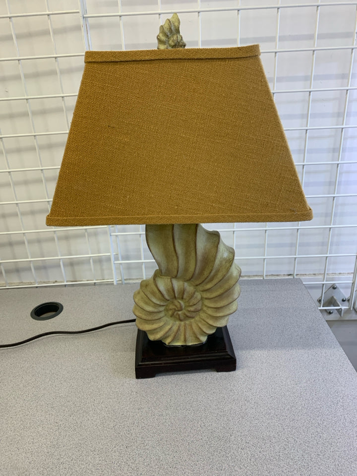 CERAMIC SHELL LAMP LIGHT BROWN TEXTURED SHADE.
