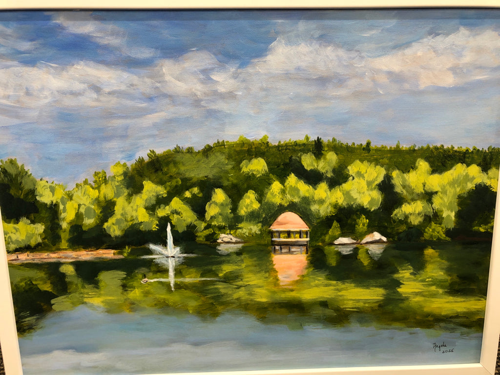 OIL PAINTING COGGSHALL PARK W/WHITE FRAME.
