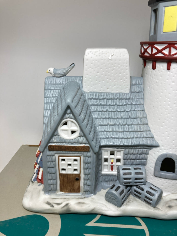 IN BOX LARGE STONEY HARBOR LIGHTHOUSE PO383 TEA LIGHT HOLDER.