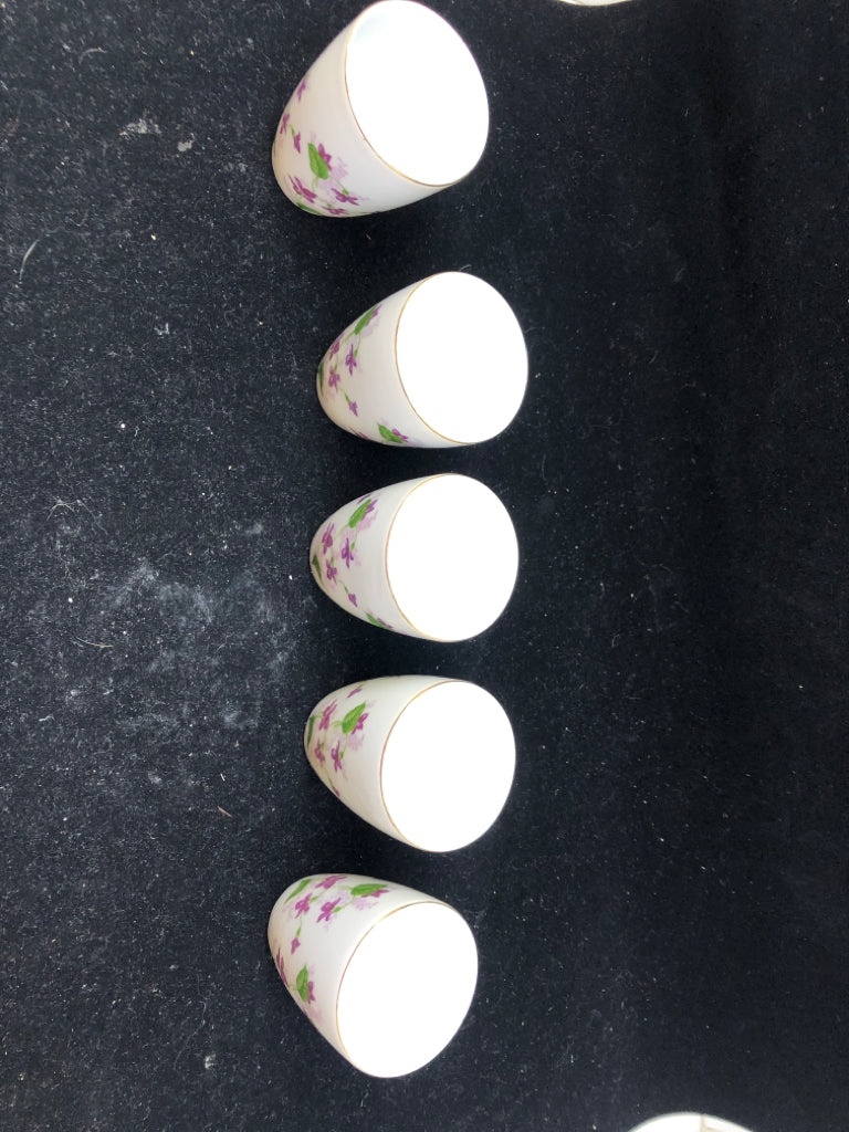 5 PURPLE FLOWERS JAPAN TEACUPS.