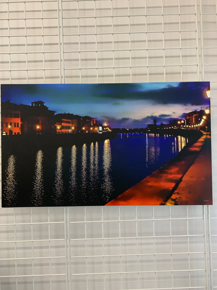 NIGHT-TIME WATERWAY CANVAS PRINT.
