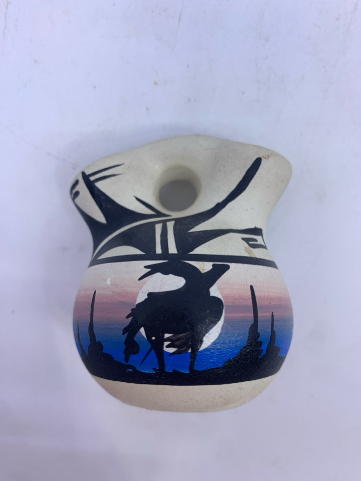 DELICATE BLUE/PINK VASE W TWO OPENINGS.