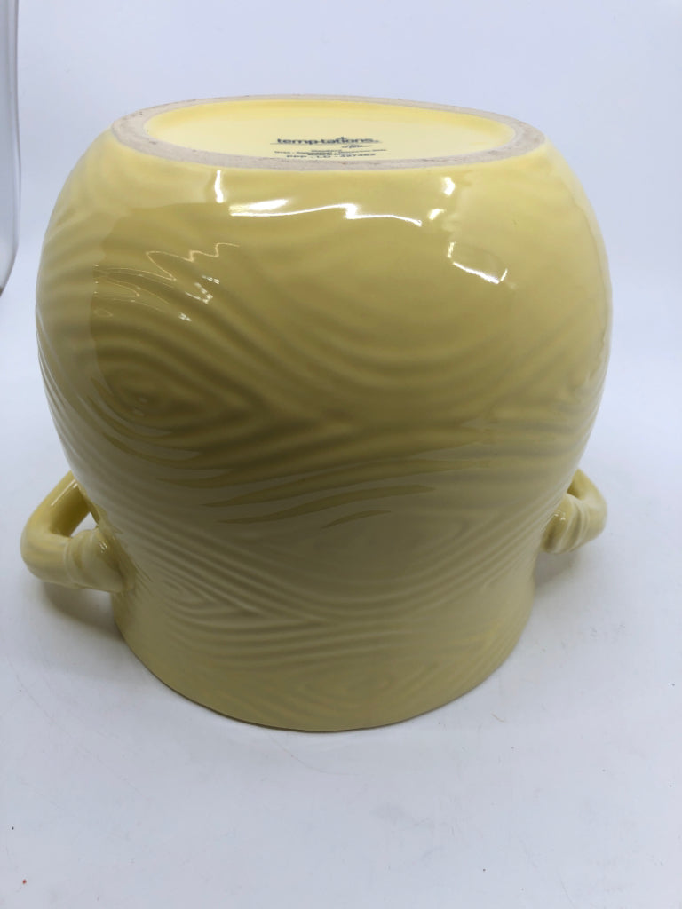 YELLOW TEXTURED TEMPTATIONS CROCK W/ HANDLES.