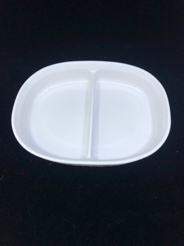 WHITE CORNINGWARE DIVIDED SERVING DISH.