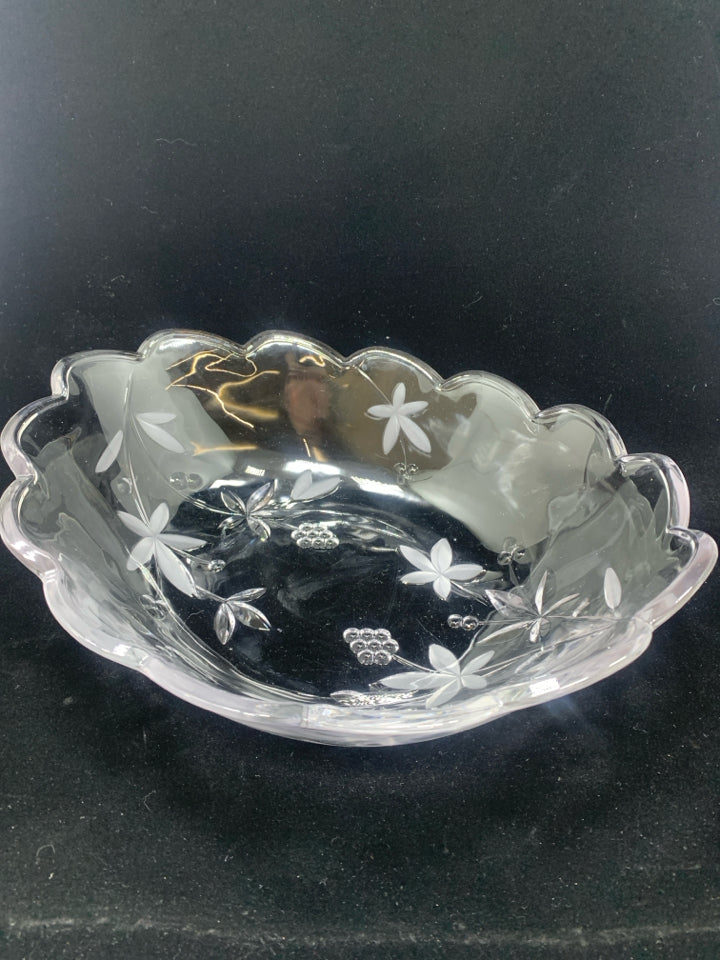 GLASS BOWL W/ETCHED + FROSTED FLOWERS.
