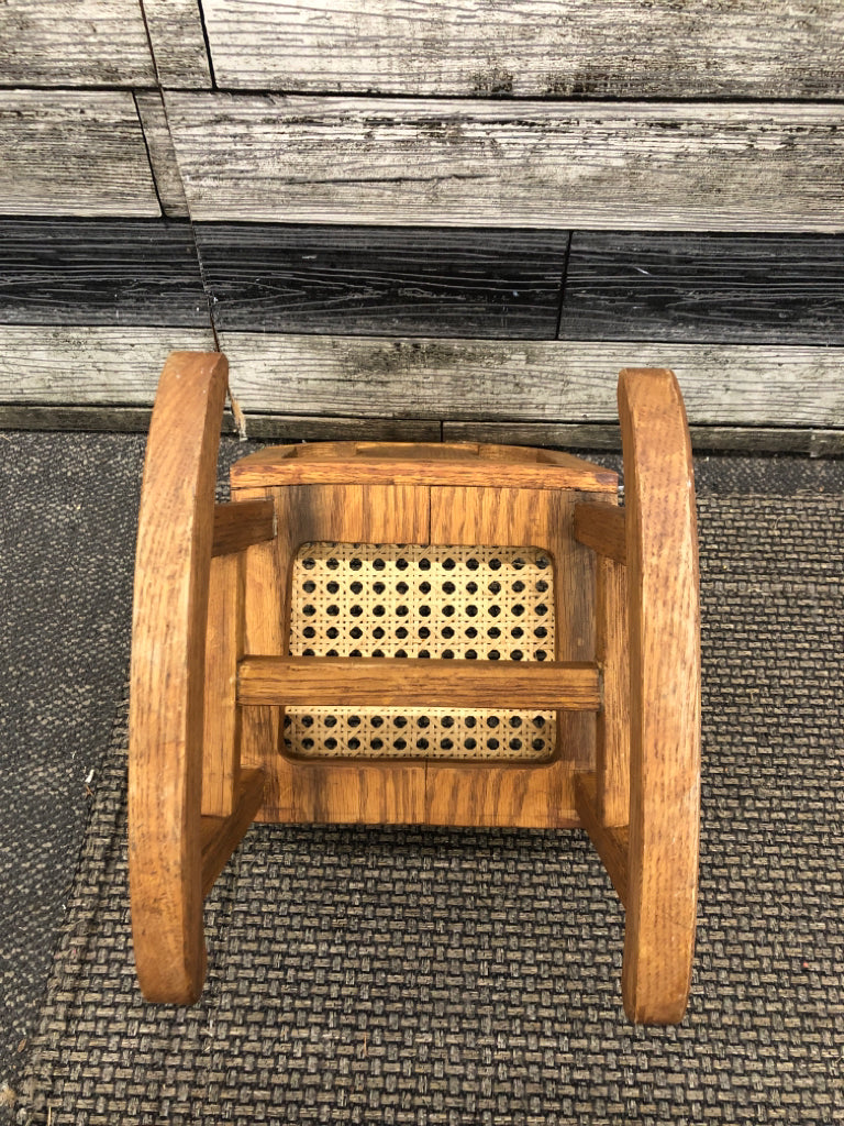 WOOD DOLL ROCKING CHAIR W/CANE SEAT.