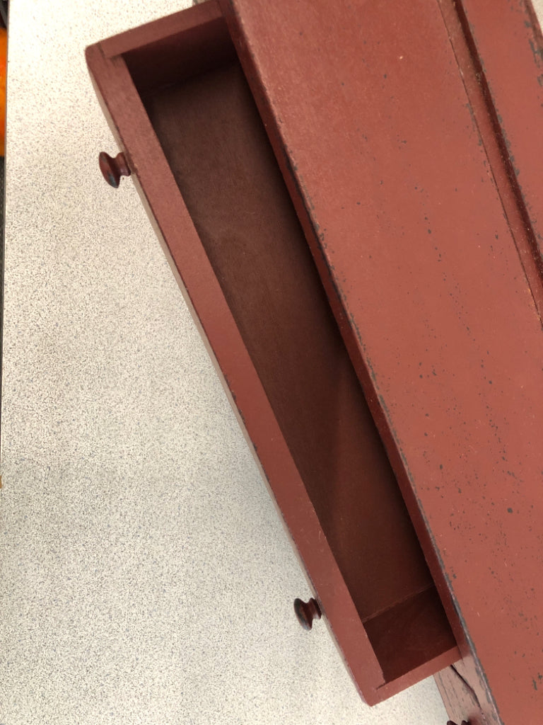RED DISTRESSED WALL HOOKS W/STORAGE.