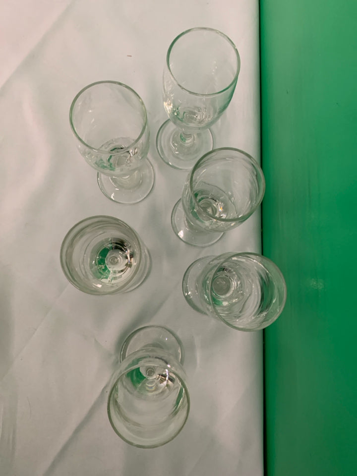 6 SKINNY WINE GLASSES.