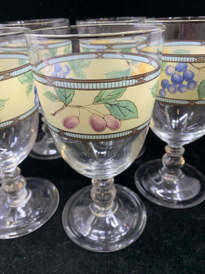 6 FRUIT PAINTED WINE GLASSES.