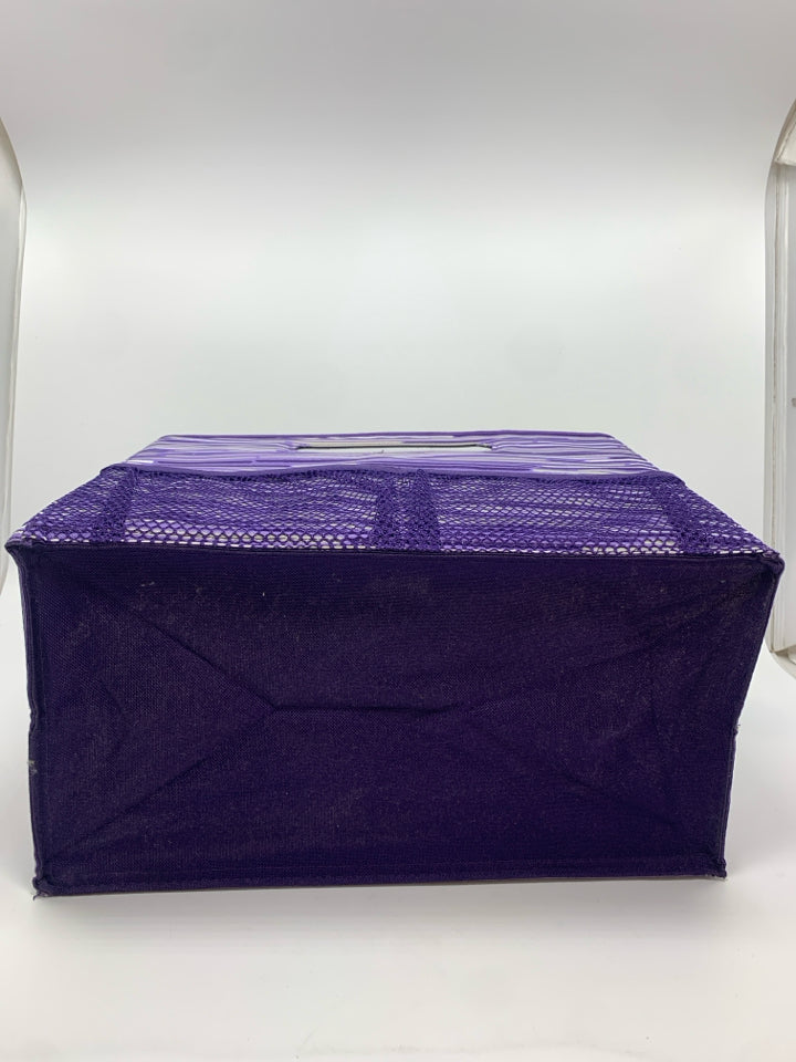 PURPLE WHITE STRIPE FABRIC MAGAZINE BIN.