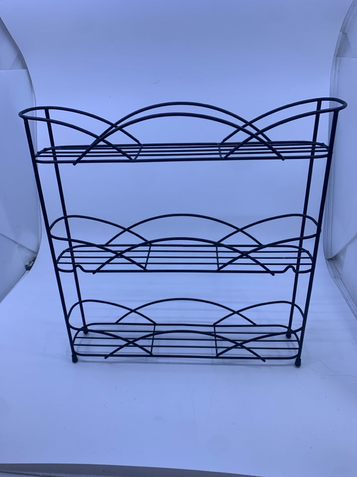 BLACK METAL 3 SHELF SPICE RACK.
