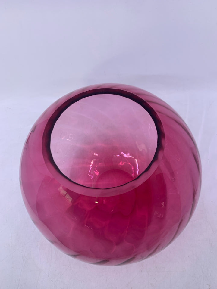 LARGE PINK SPHERE GLASS VASE.