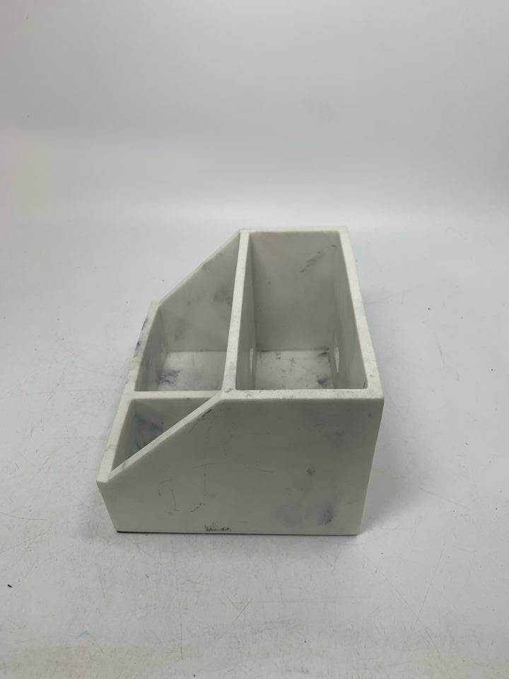 FAUX WHITE MARBLE DIVIDED DESK ORGANIZER.