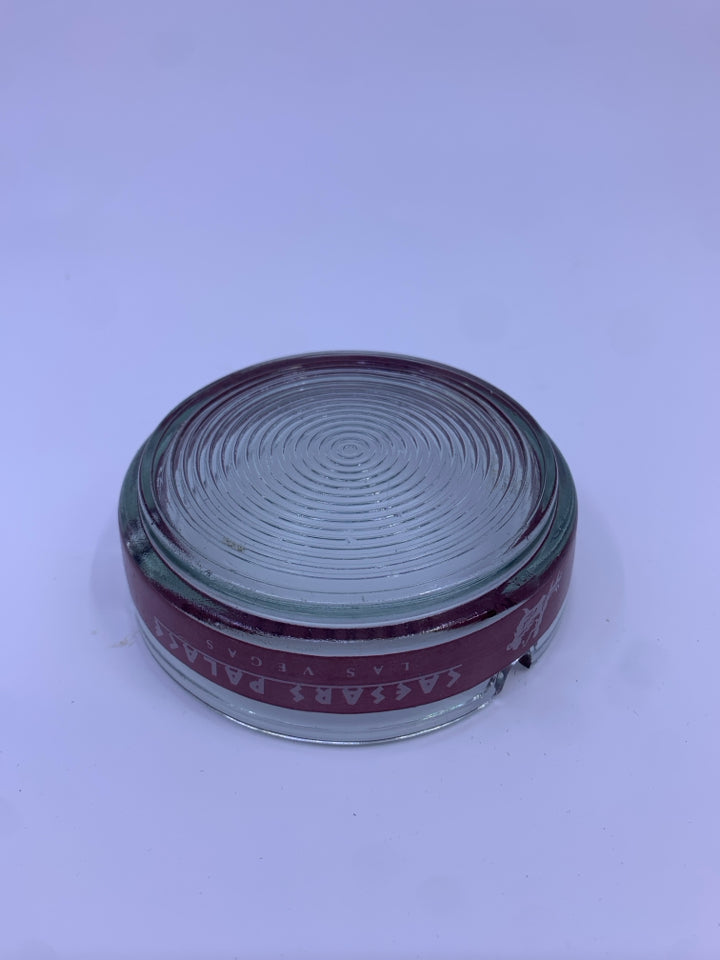 VTG CAESARS PALACE RED GLASS ASHTRAY.