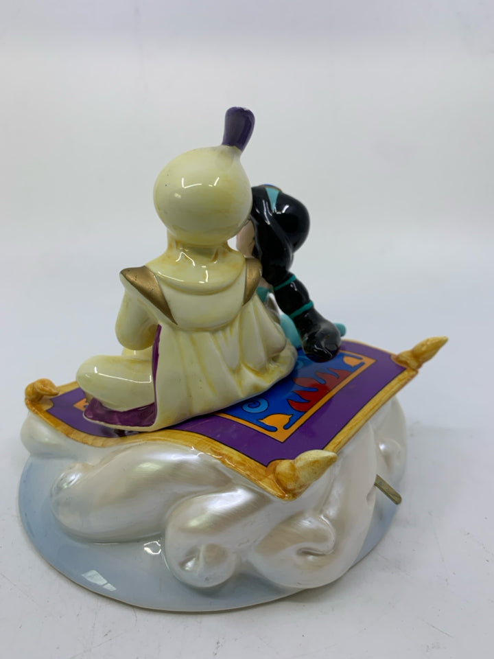 CERAMIC ALADDIN & JASMINE ON MAGIC CARPET MUSIC BOX.