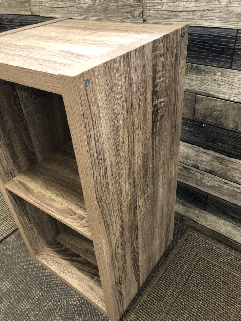 GREY WOOD 2 TIER BOOK SHELF.