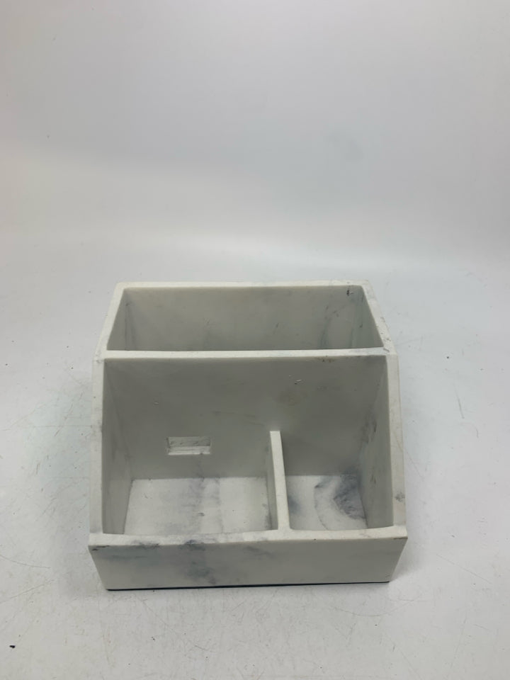 FAUX WHITE MARBLE DIVIDED DESK ORGANIZER.