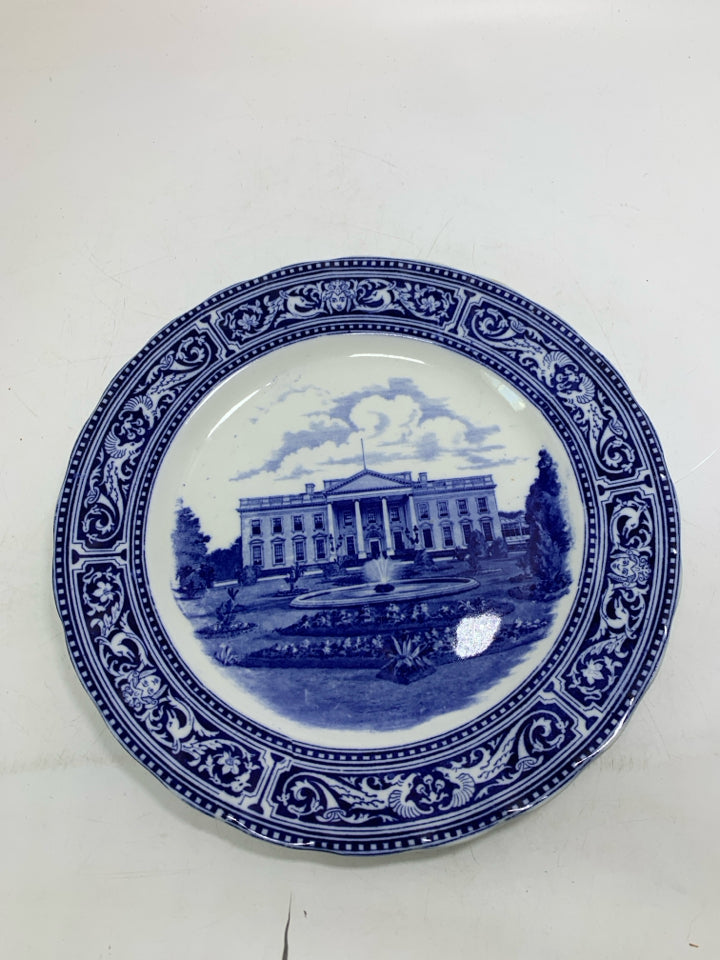 VTG BLUE/WHITE WHITE HOUSE WASHINGTON DC PLATE.