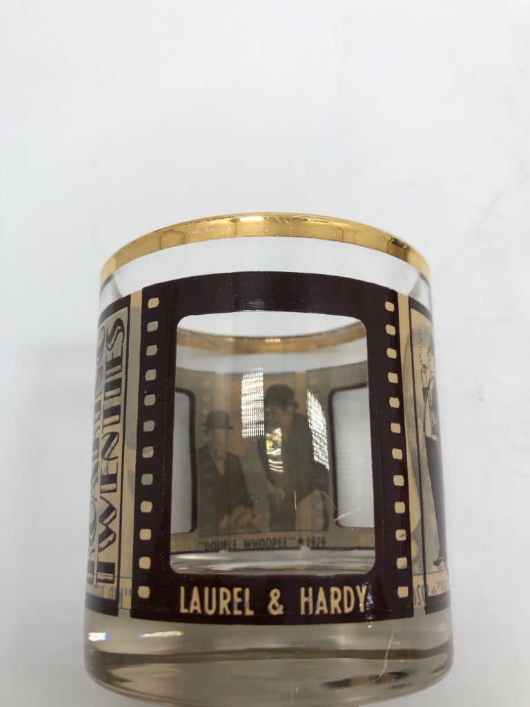 4 "ROARING TWENTIES" SILENT MOVIE STAR LOWBALL WHISKEY GLASSES.