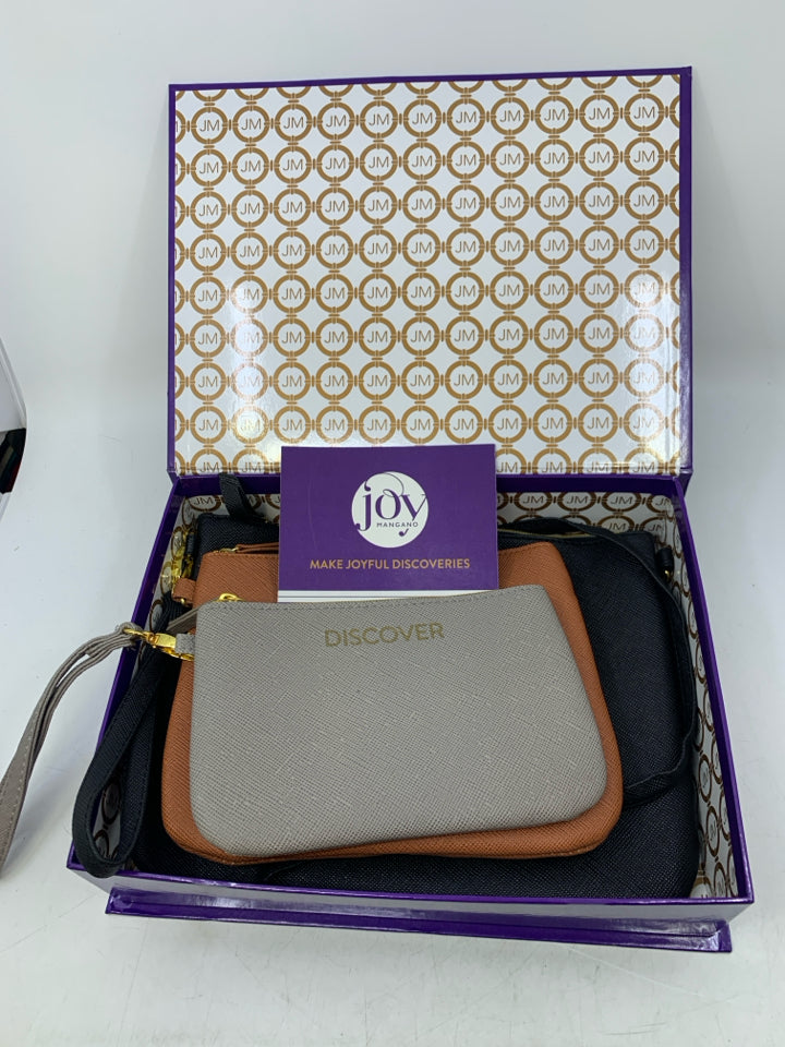 Joy Mangano Discover/Believe/Joyful 3 Pc Wristlet Pouch Set w/ Box