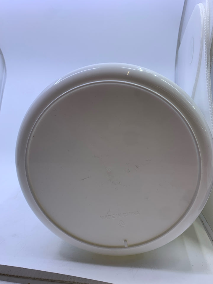 WHITE FAUX MARBLE TRASH CAN.