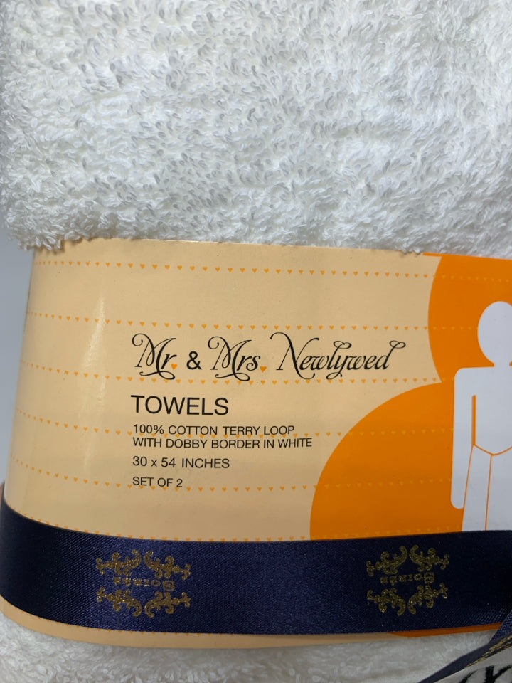 2 PC MR & MRS COTTON EMBROIDERED TOWELS NIP.