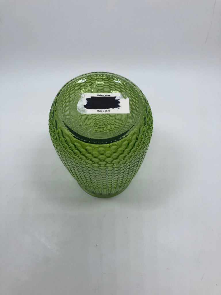 GREEN BUBBLE GLASS VASE.