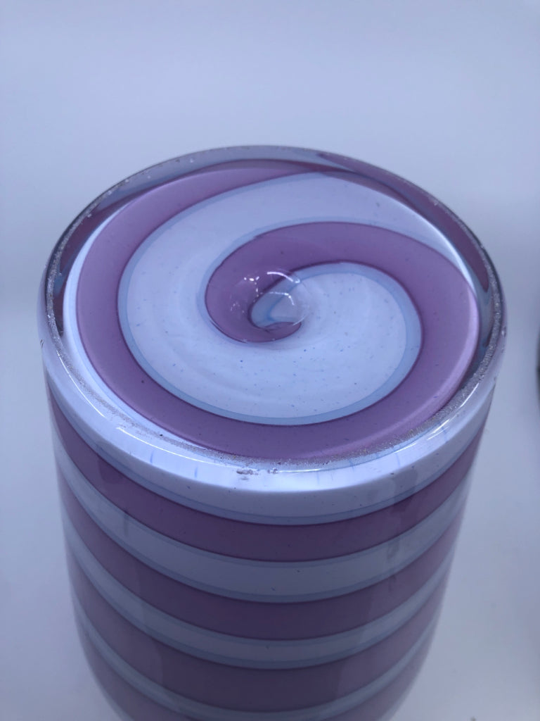 PINK BLUE SWIRL GLASS VASE.